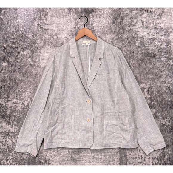 Eileen Fisher Blazer XL Womens Hemp Organic Cotton Lightweight Striped Jacket - Picture 1 of 8